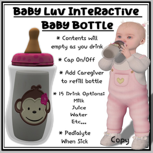Second Life Marketplace Baby Luv Baby Bottle Monkey Girl (Add to Open)